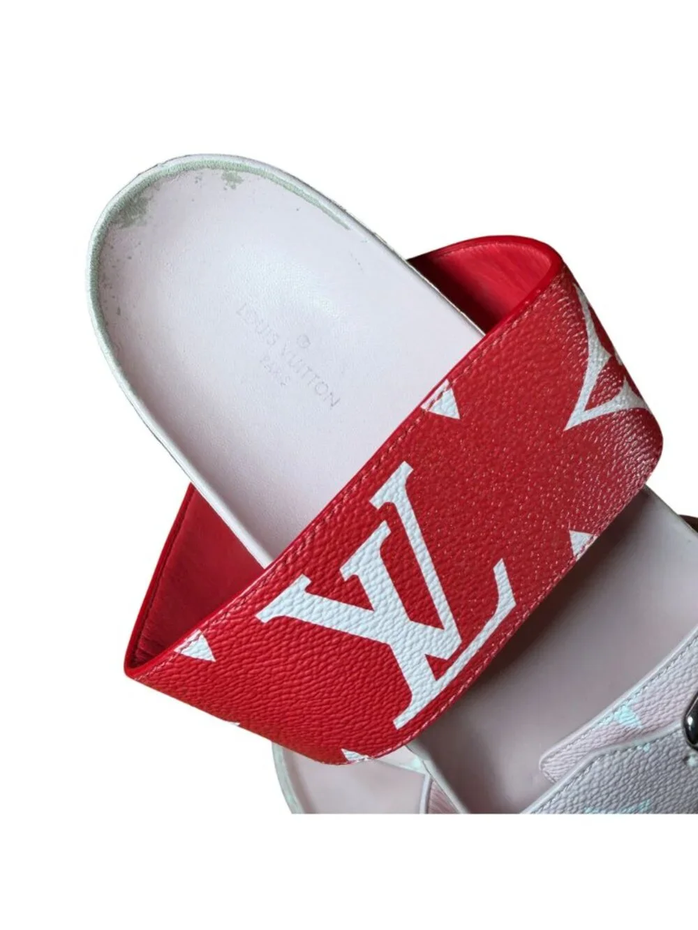Louis Vuitton Bom Dia Canvas Monogram Slide Sandals Pink Red Size EU 38.5 US 8.5